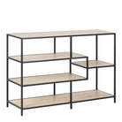 Seaford Wide Black Metal Bookcase with 4 Sonoma Oak Shelves - Price Crash Furniture
