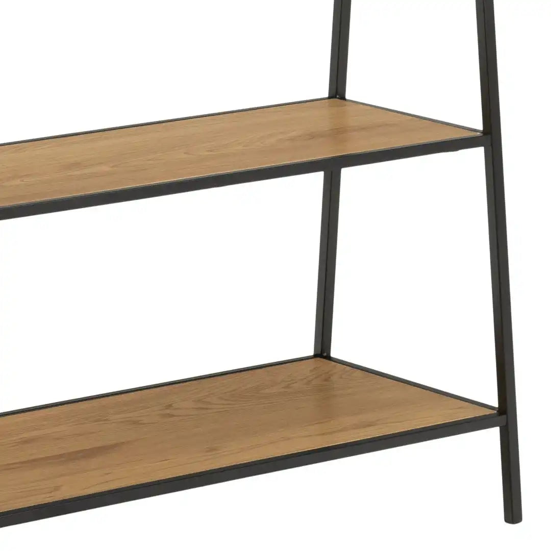 Seaford Black Metal Clothes Rack with 2 Oak Shelves - Price Crash Furniture