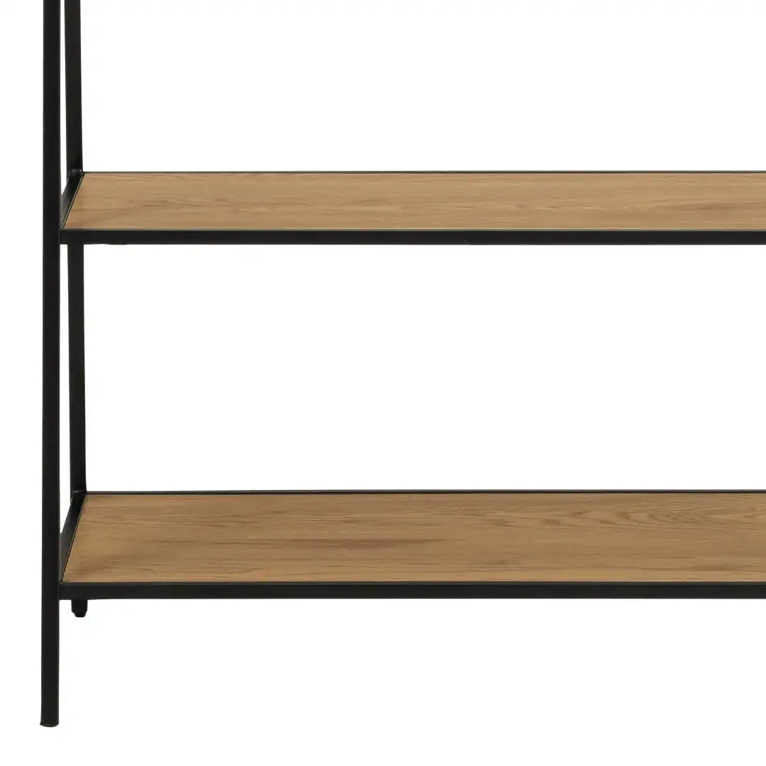 Seaford Black Metal Clothes Rack with 2 Oak Shelves - Price Crash Furniture