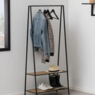 Seaford Black Metal Clothes Rack with 2 Oak Shelves - Price Crash Furniture