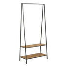 Seaford Black Metal Clothes Rack with 2 Oak Shelves - Price Crash Furniture