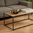 Seaford Rectangular Black Metal Coffee Table with Oak Top - Price Crash Furniture