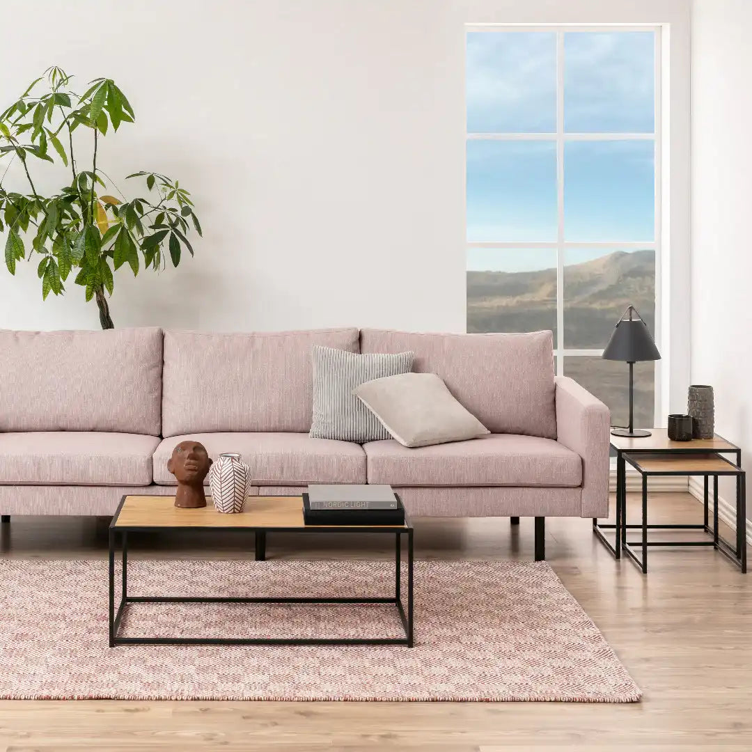 Seaford Rectangular Black Metal Coffee Table with Oak Top - Price Crash Furniture