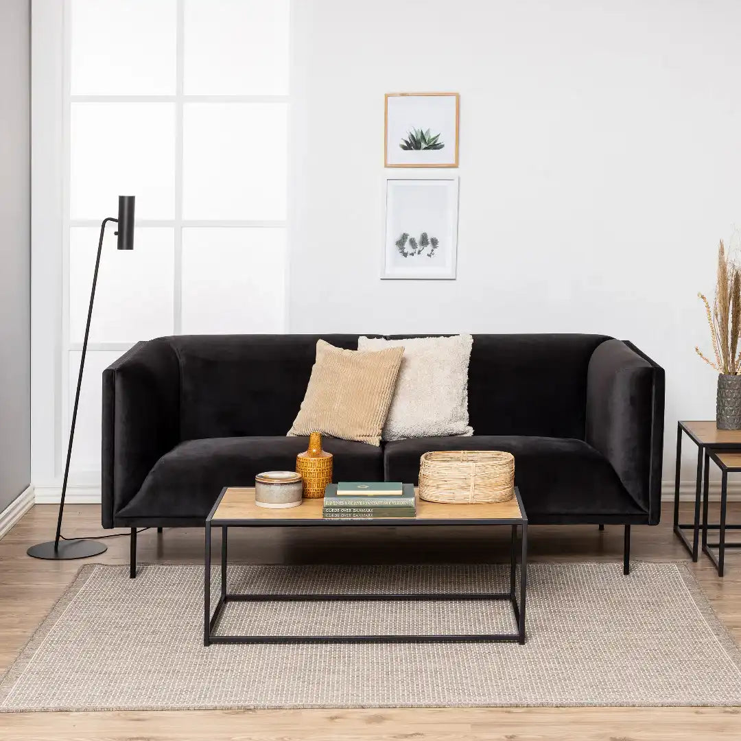 Seaford Rectangular Black Metal Coffee Table with Oak Top - Price Crash Furniture