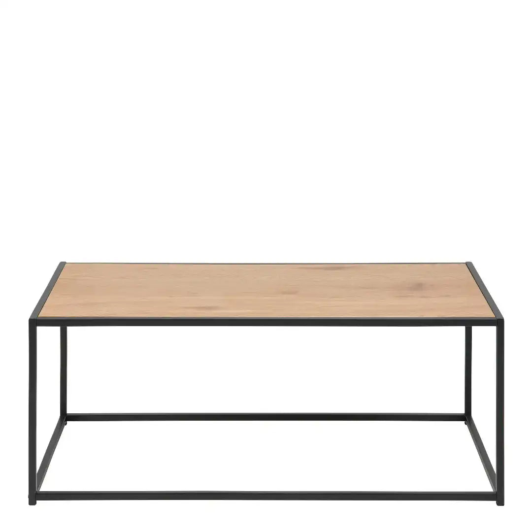 Seaford Rectangular Black Metal Coffee Table with Oak Top - Price Crash Furniture