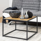 Seaford Square Black Metal Coffee Table with Oak Top - Price Crash Furniture