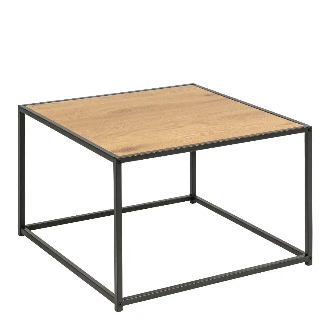 Seaford Square Black Metal Coffee Table with Oak Top - Price Crash Furniture