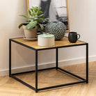 Seaford Square Black Metal Coffee Table with Oak Top - Price Crash Furniture