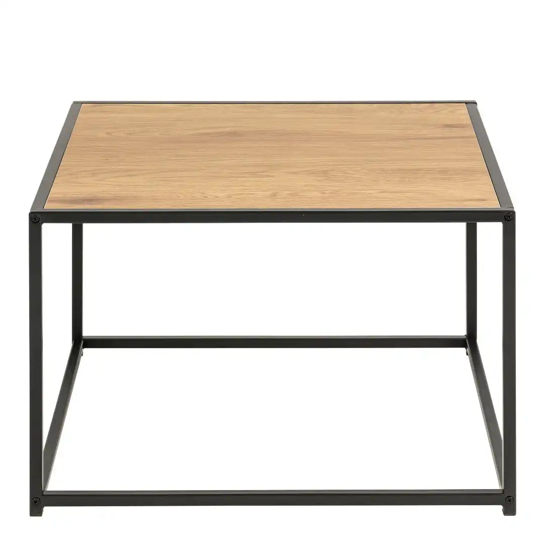 Seaford Square Black Metal Coffee Table with Oak Top - Price Crash Furniture
