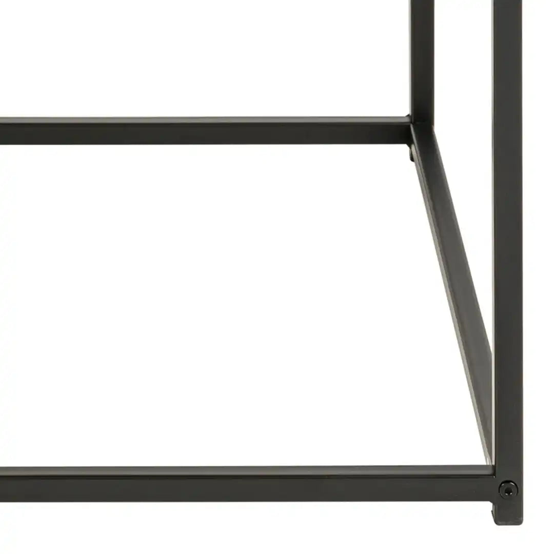 Seaford Square Black Metal Coffee Table with Oak Top - Price Crash Furniture