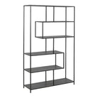 Seaford Black Metal Large Asymmetrical Bookcase with 5 Black Shelves - Price Crash Furniture