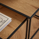 Seaford Black Metal Nest of Tables with Oak Top - Price Crash Furniture