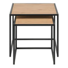 Seaford Black Metal Nest of Tables with Oak Top - Price Crash Furniture