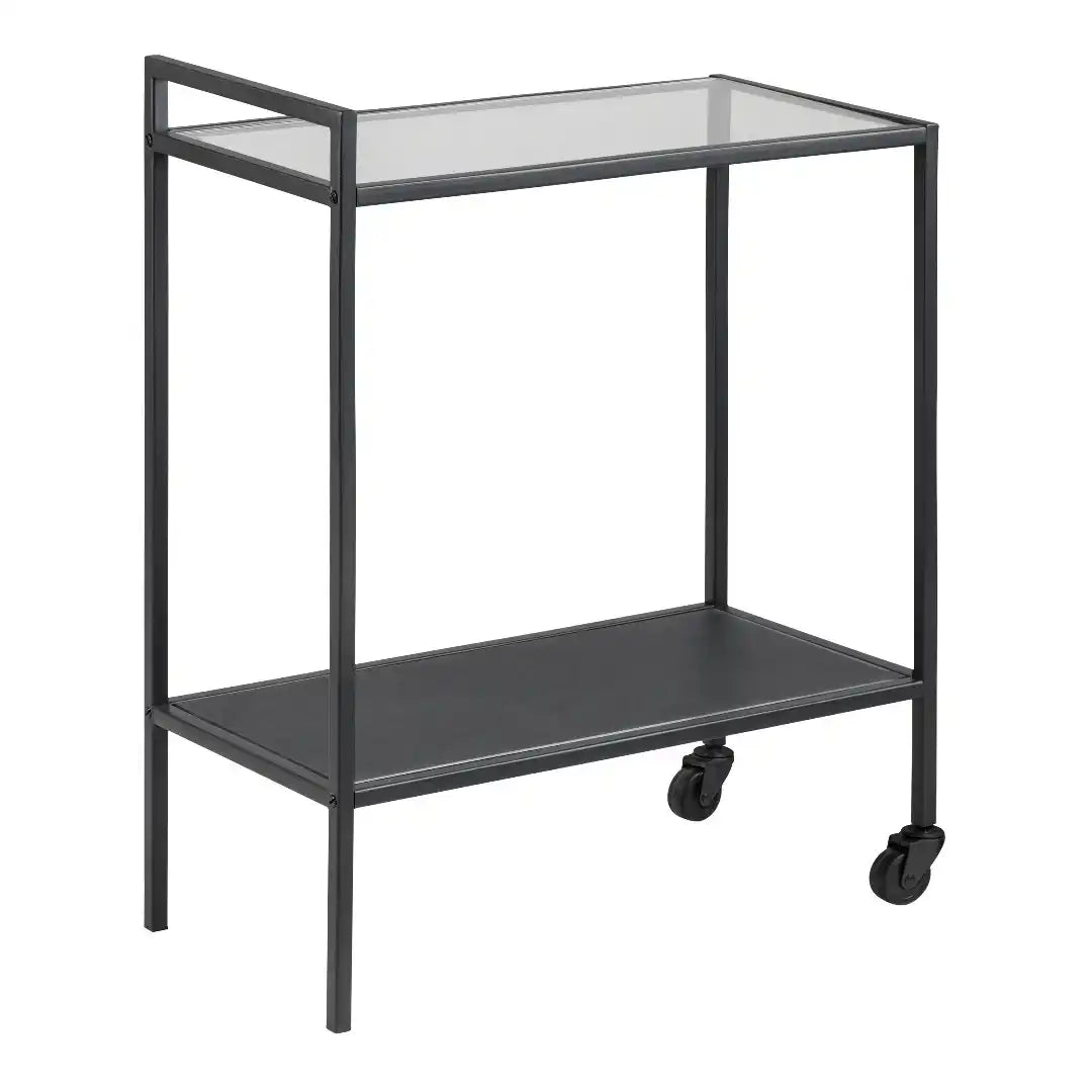 Seaford Black Metal Serving Trolley with Glass Top - Price Crash Furniture