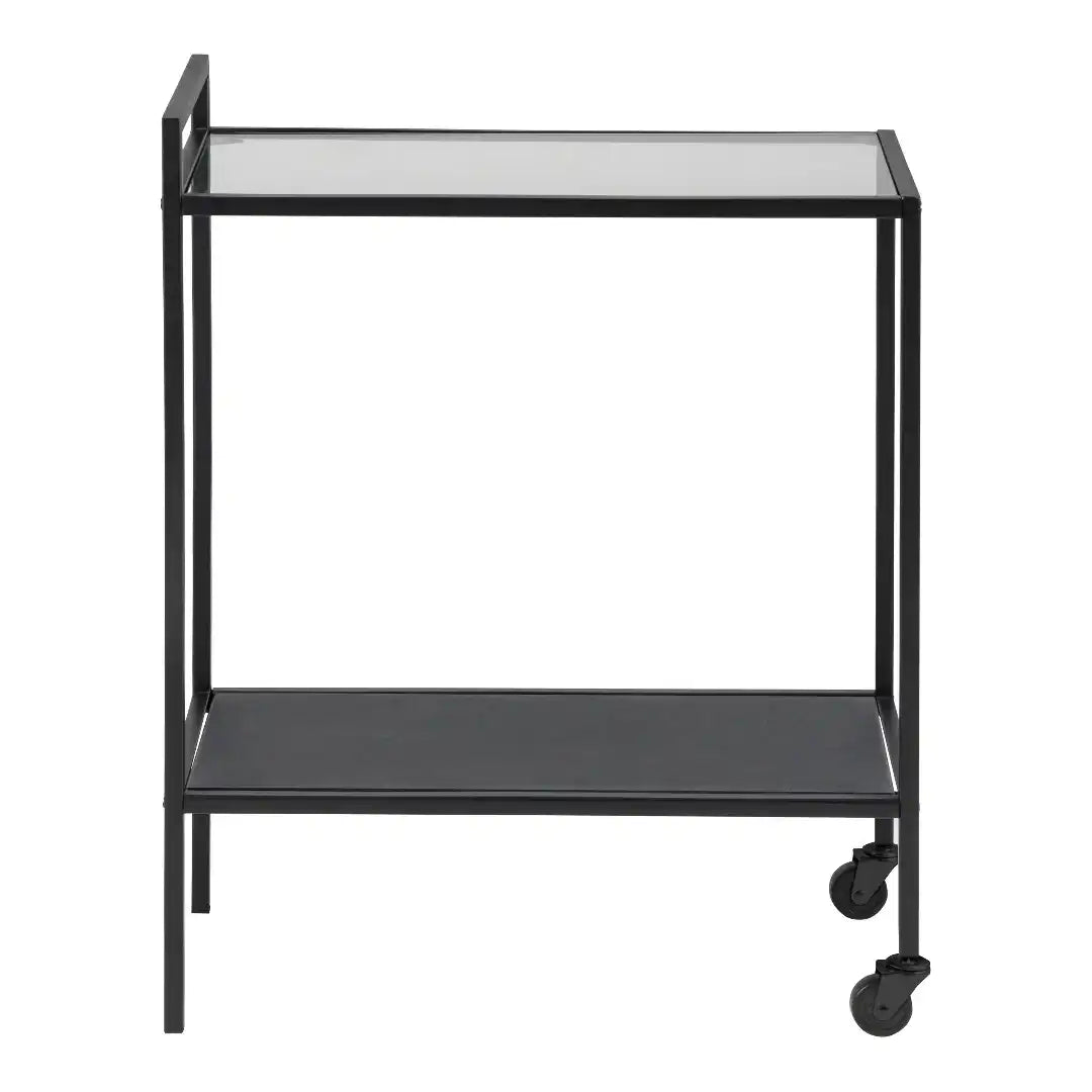 Seaford Black Metal Serving Trolley with Glass Top - Price Crash Furniture