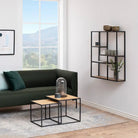 Seaford Black Metal Wide Wall Shelf with 3 Additional Oak Shelves - Price Crash Furniture