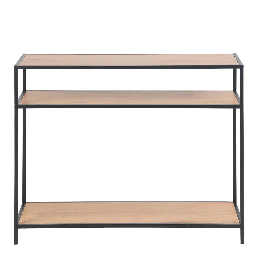 Seaford Console Table, 2 Shelves in Black and Oak - Price Crash Furniture