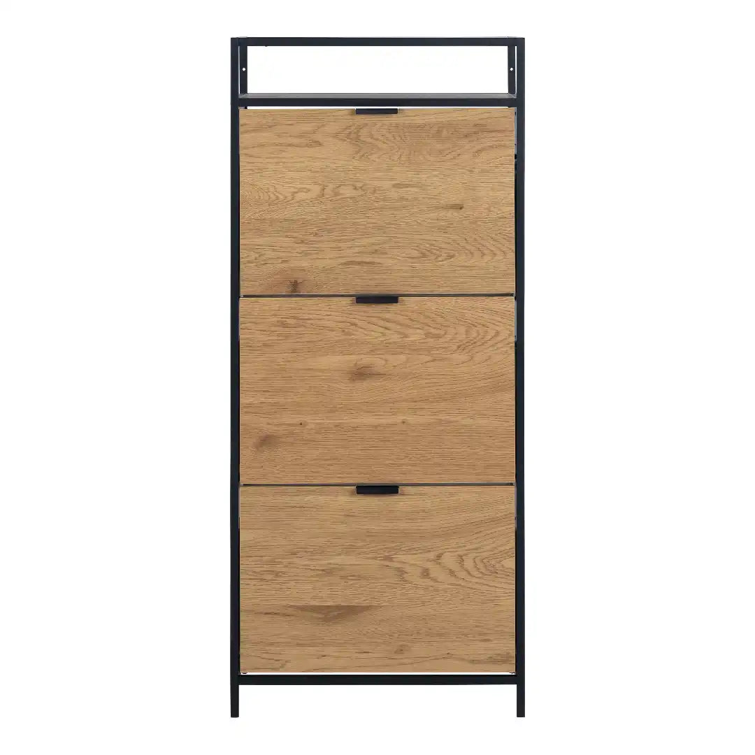 Seaford Shoe Cabinet in Black and Oak - Price Crash Furniture