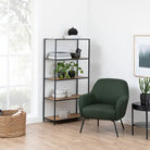 Seaford Tall Black Metal Bookcase with 4 Oak Shelves - Price Crash Furniture