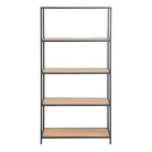 Seaford Tall Black Metal Bookcase with 4 Oak Shelves - Price Crash Furniture