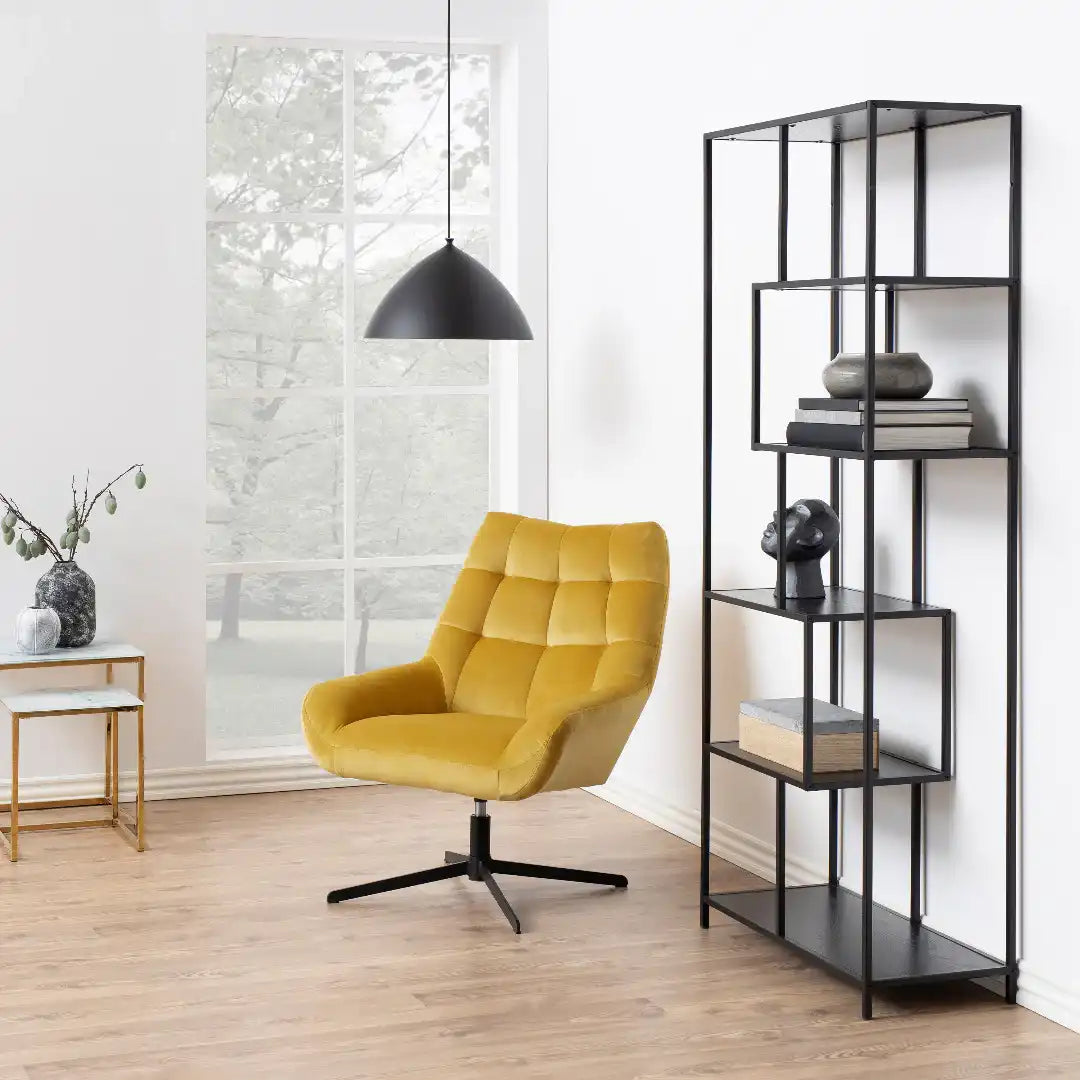 Seaford Tall Black Metal Bookcase with 5 Black Shelves - Price Crash Furniture