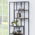 Seaford Tall Black Metal Bookcase with 5 Black Shelves - Price Crash Furniture