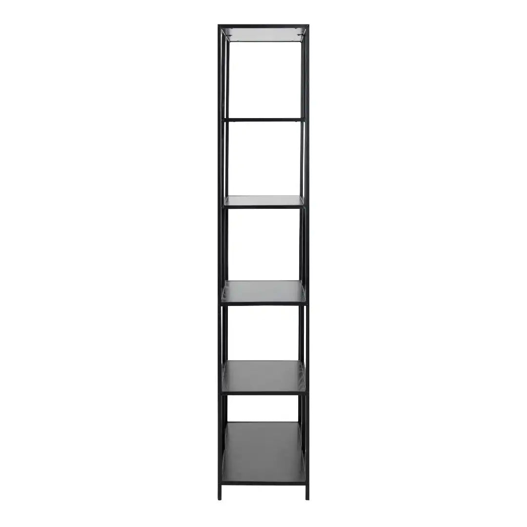 Seaford Tall Black Metal Bookcase with 5 Black Shelves - Price Crash Furniture