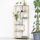 Seaford Tall Gold Metal Bookcase with 5 Black Shelves - Price Crash Furniture