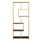 Seaford Tall Gold Metal Bookcase with 5 Black Shelves - Price Crash Furniture