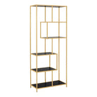 Seaford Tall Gold Metal Bookcase with 5 Black Shelves - Price Crash Furniture