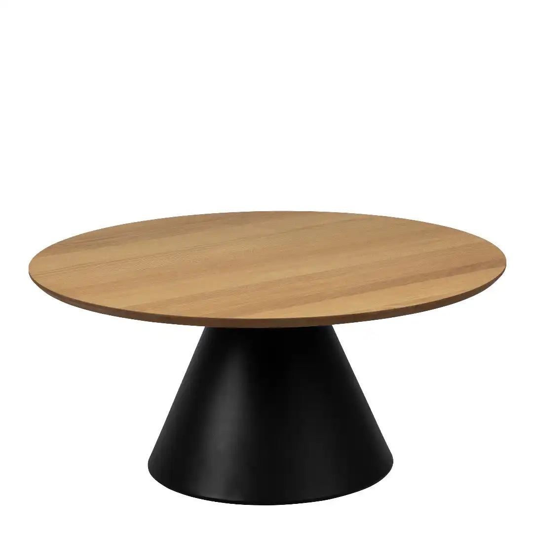 Soli Round Coffee Table in Oak/Black 85x40cm - Price Crash Furniture