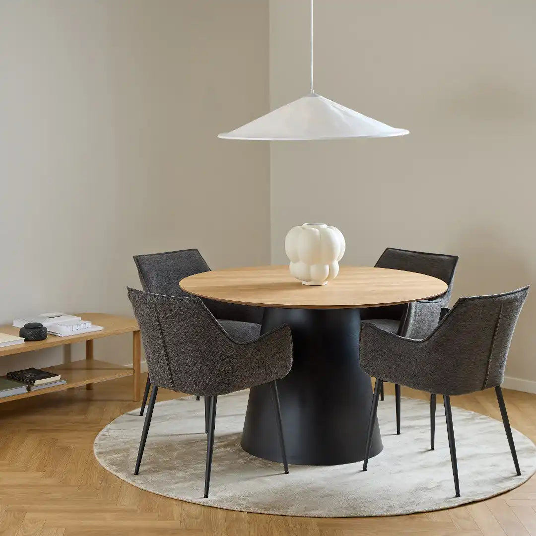 Soli Round Dining Table in Oak/Black 120x75cm - Price Crash Furniture