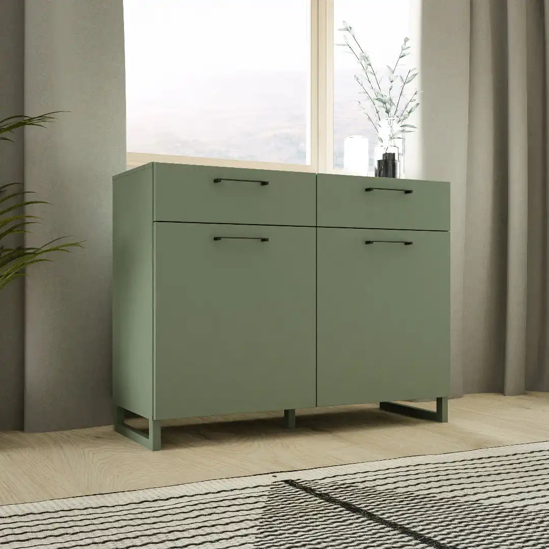 Sali 2 Door 2 Drawer Chest in Sage Green - Price Crash Furniture