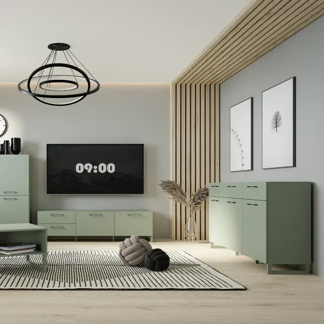 Sali 3 Door 3 Drawer Chest in Sage Green - Price Crash Furniture