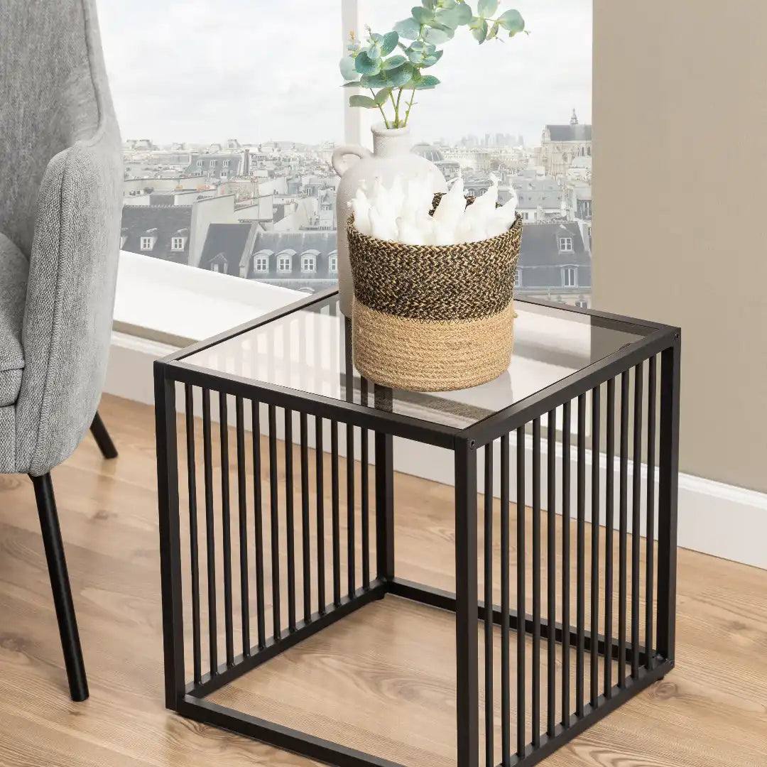 Strington Side Table in Black with Glass Top - Price Crash Furniture