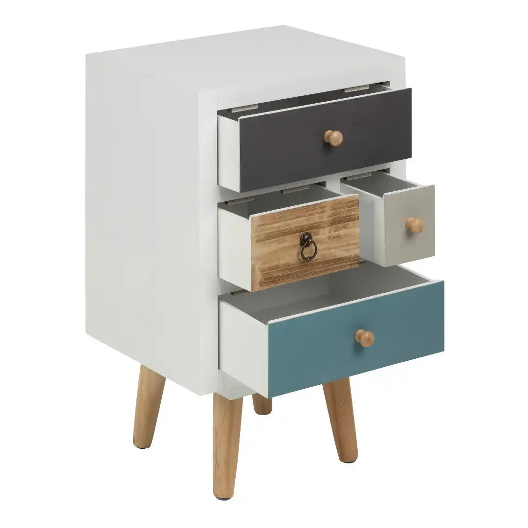 Thais White Shabby Chic Multi Coloured Bedside with 4 Drawers - Price Crash Furniture