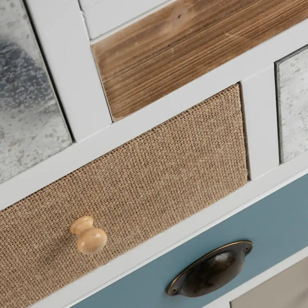 Thais White Shabby Chic Multi Coloured 9 Drawer Chest - Price Crash Furniture