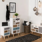 Thais White Shabby Chic Multi Coloured 9 Drawer Chest - Price Crash Furniture