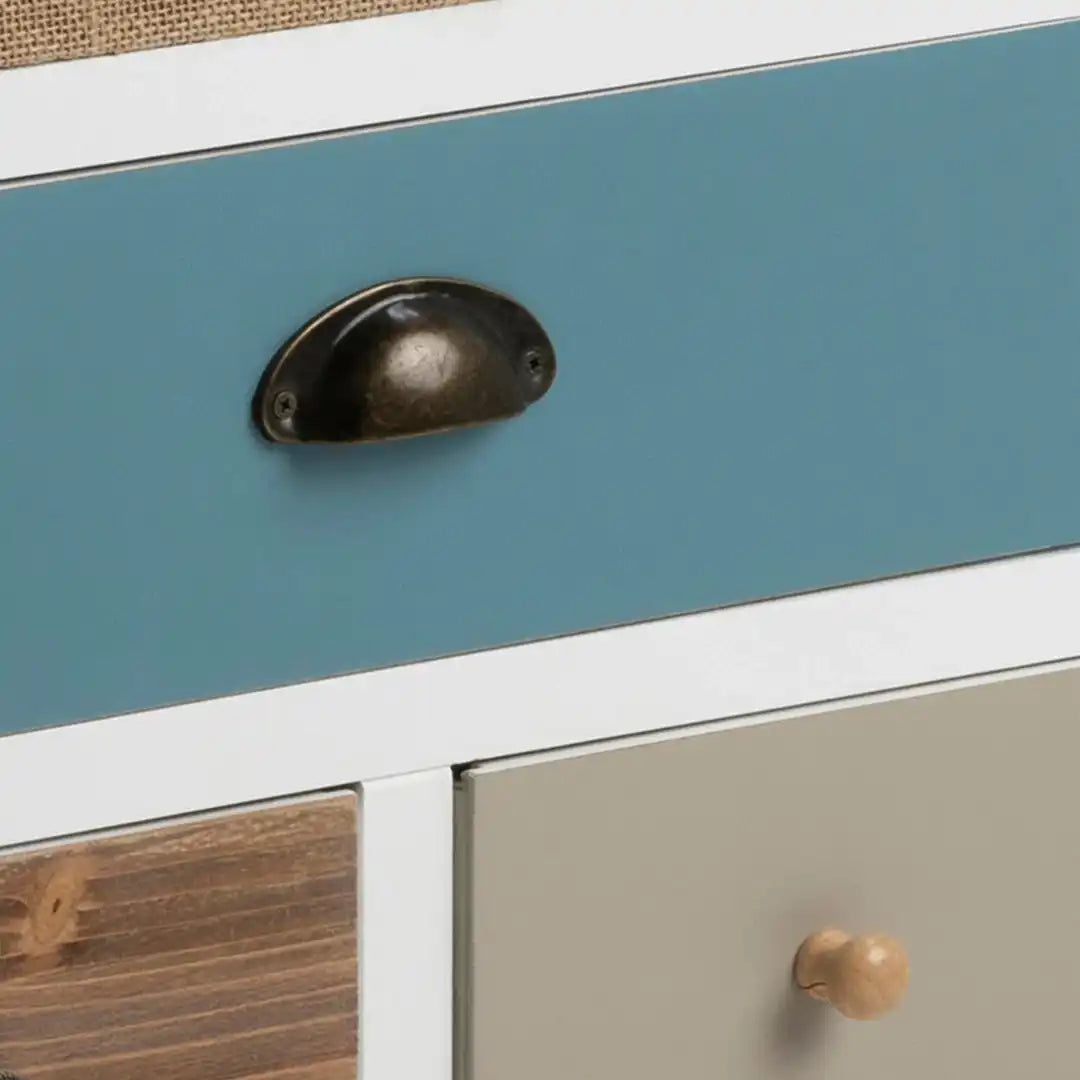 Thais White Shabby Chic Multi Coloured 9 Drawer Chest - Price Crash Furniture