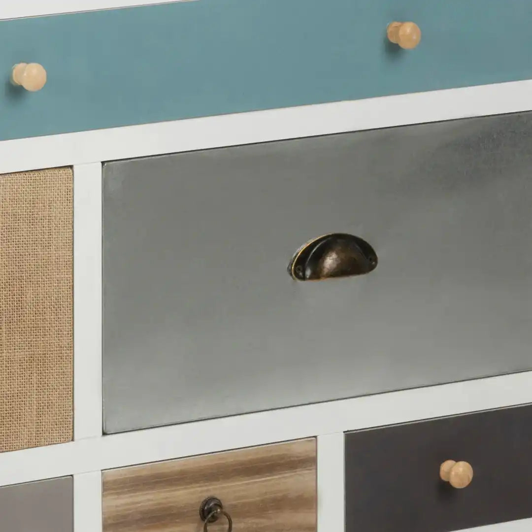 Thais White Shabby Chic Multi Coloured 13 Drawer Chest - Price Crash Furniture