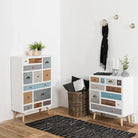 Thais White Shabby Chic Multi Coloured 13 Drawer Chest - Price Crash Furniture