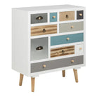 Thais White Shabby Chic Multi Coloured 11 Drawer Chest - Price Crash Furniture