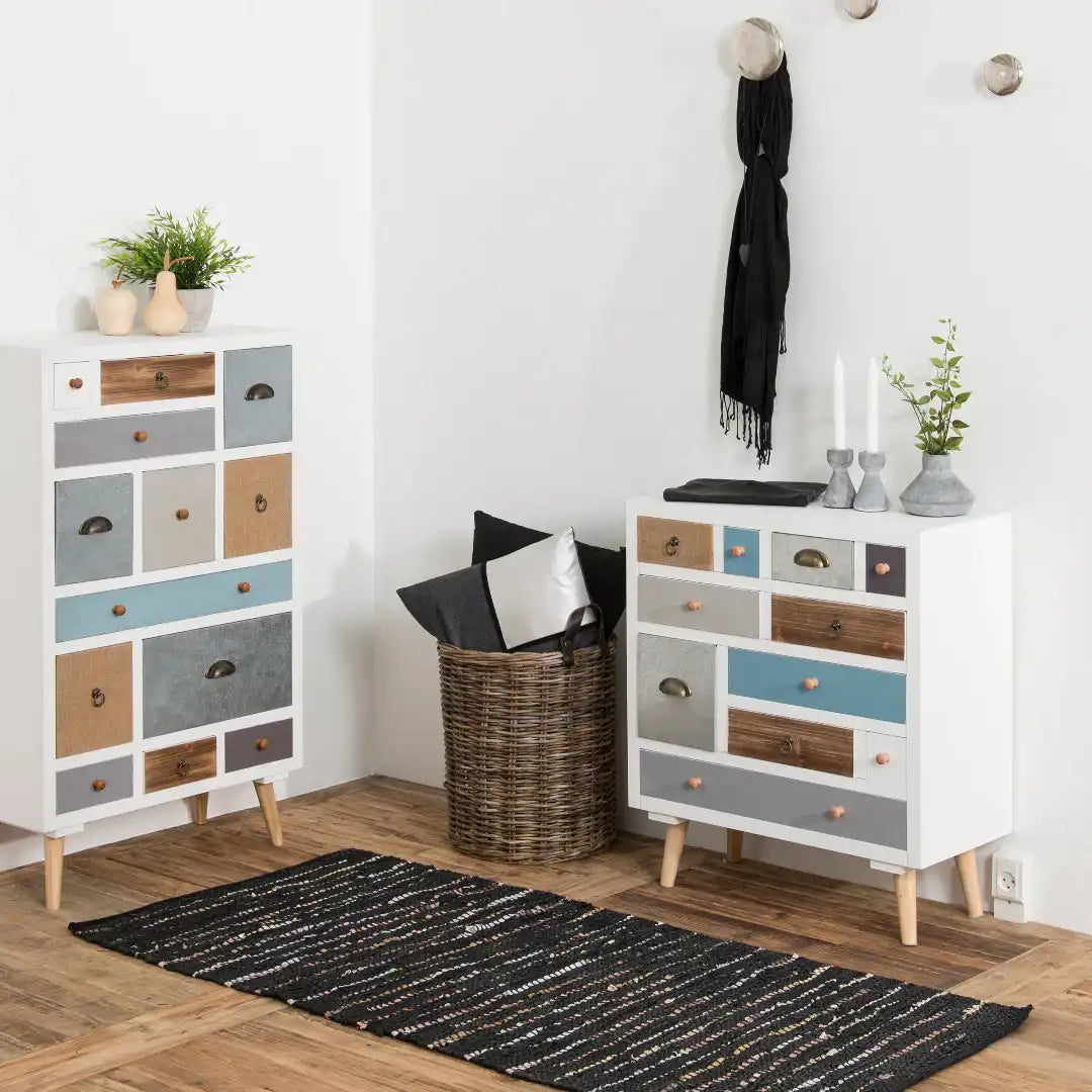 Thais White Shabby Chic Multi Coloured 11 Drawer Chest - Price Crash Furniture