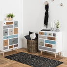 Thais White Shabby Chic Multi Coloured 11 Drawer Chest - Price Crash Furniture