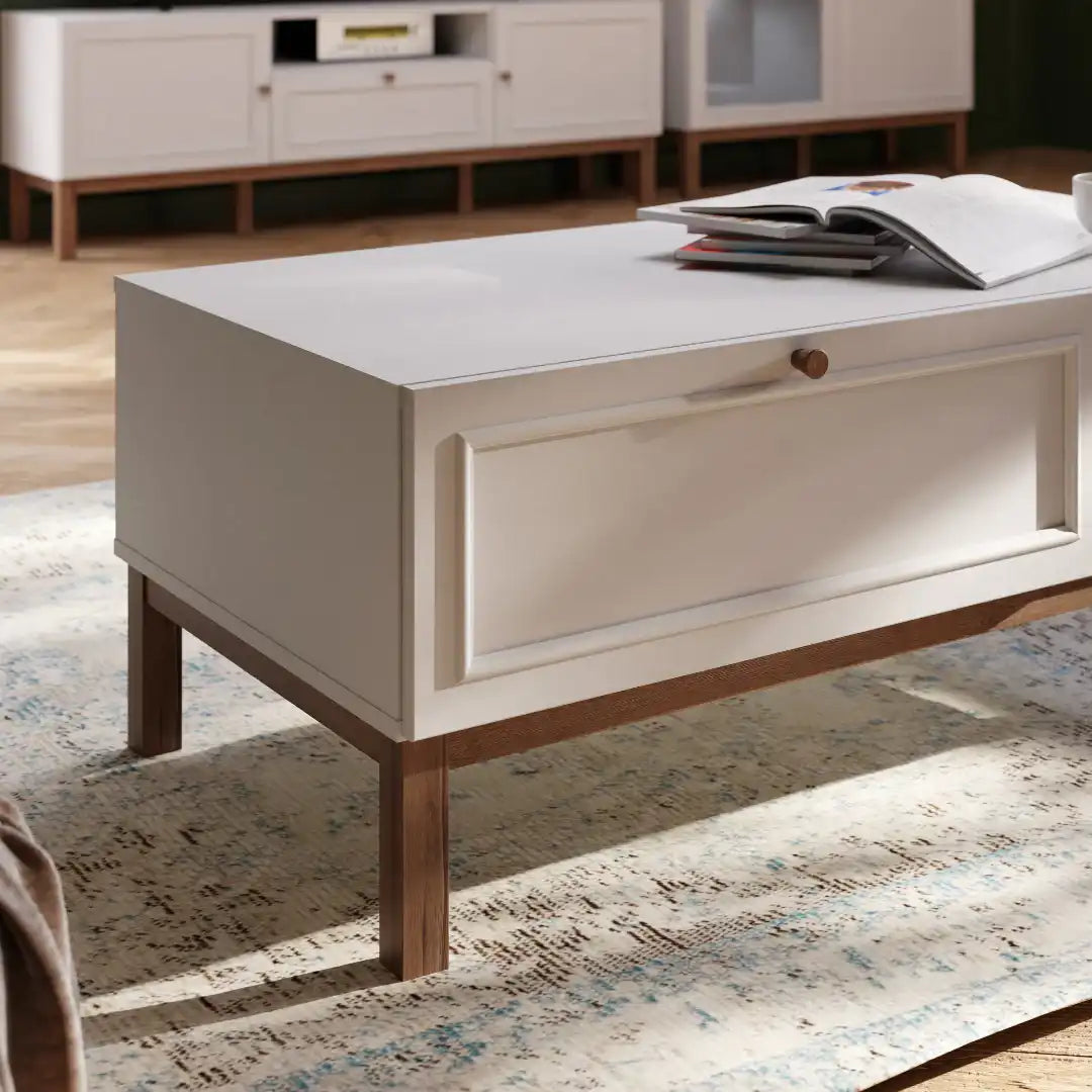 Wensley 1 Drawer Coffee Table in Light Grey and Oak - Price Crash Furniture