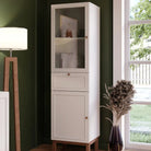 Wensley Display Cabinet with 1 Door 1 Drawer and 1 Glass Door in Light Grey and Oak - Price Crash Furniture
