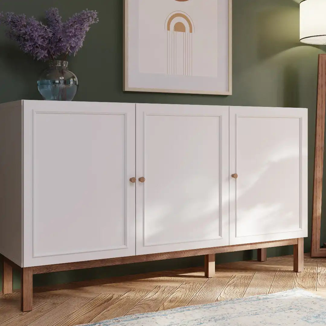 Wensley 3 Door 1 Drawer Sideboard in Light Grey and Oak - Price Crash Furniture
