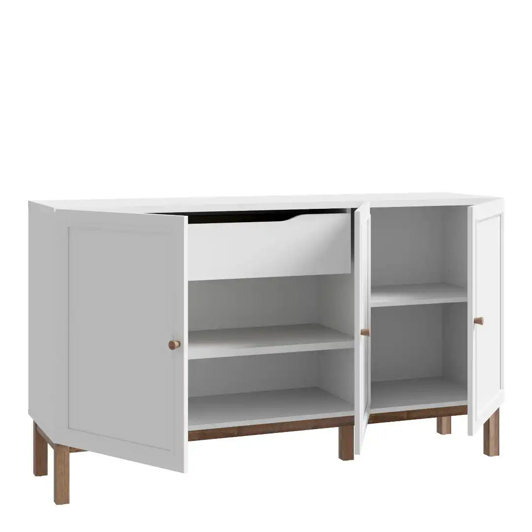 Wensley 3 Door 1 Drawer Sideboard in Light Grey and Oak - Price Crash Furniture