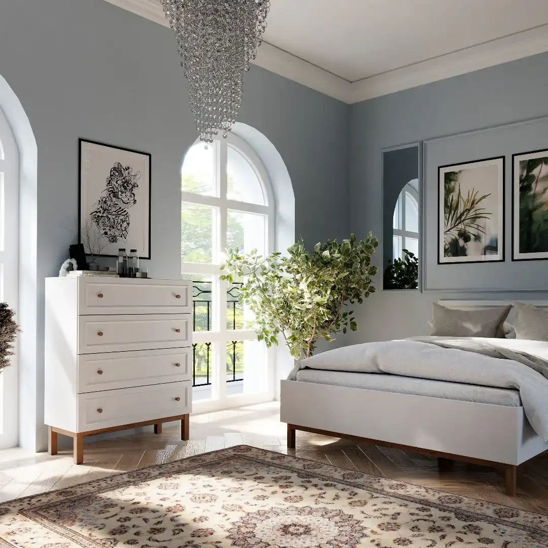 Wensley 4 Drawer Chest in Light Grey and Oak - Price Crash Furniture