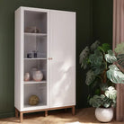 Wensley Display Cabinet with 1 Door and 1 Glass Door in Light Grey and Oak - Price Crash Furniture